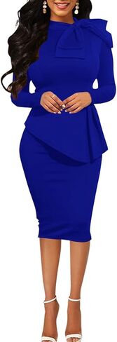 HipGlamp Women's Fashion Peplum Bodycon Dresses Short Sleeve Bow Club Ruffle Pencil Party Dress in Kuwait