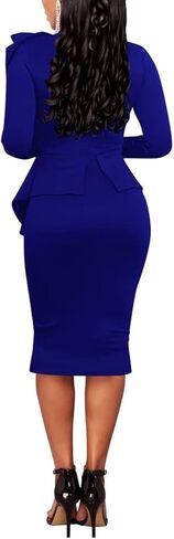 HipGlamp Women's Fashion Peplum Bodycon Dresses Short Sleeve Bow Club Ruffle Pencil Party Dress in Kuwait