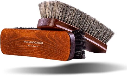 Valentino Garemi Shoe Polishing Brush Set - Extra Large 8 Inches Long Luxury Shining Brushes - Genuine Horsehair bristles Manufactured in Germany in Saudi Arabia