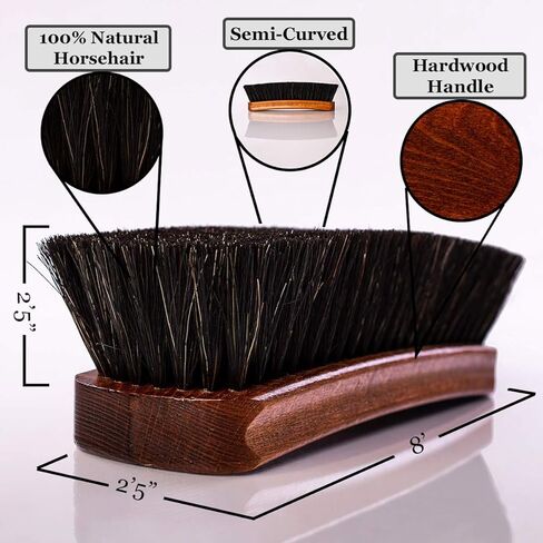 Valentino Garemi Shoe Polishing Brush Set - Extra Large 8 Inches Long Luxury Shining Brushes - Genuine Horsehair bristles Manufactured in Germany in Saudi Arabia
