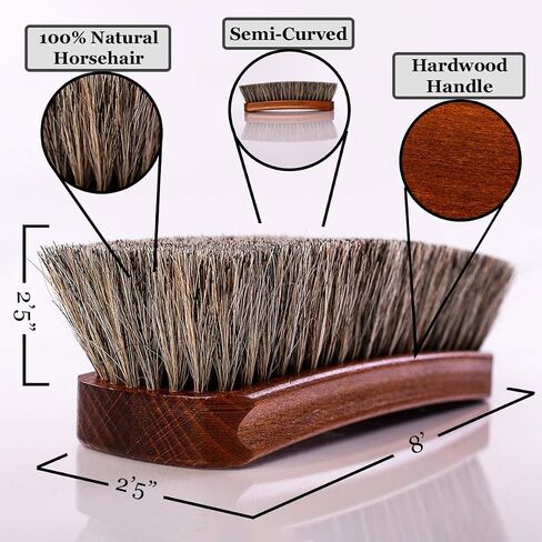 Valentino Garemi Shoe Polishing Brush Set - Extra Large 8 Inches Long Luxury Shining Brushes - Genuine Horsehair bristles Manufactured in Germany in Saudi Arabia