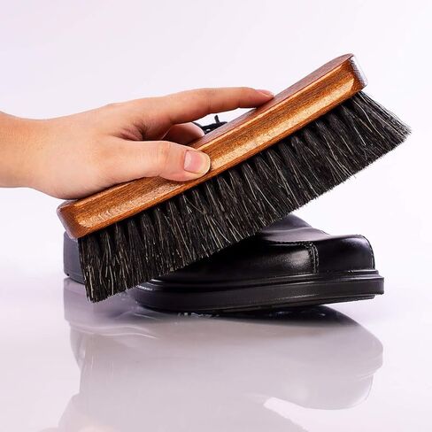 Valentino Garemi Shoe Polishing Brush Set - Extra Large 8 Inches Long Luxury Shining Brushes - Genuine Horsehair bristles Manufactured in Germany in Saudi Arabia