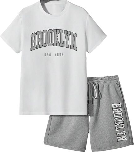 GORGLITTER Men's 2 Piece Outfits Letter Print Crewneck Short Sleeve T-Shirt and Shorts Set in Kuwait