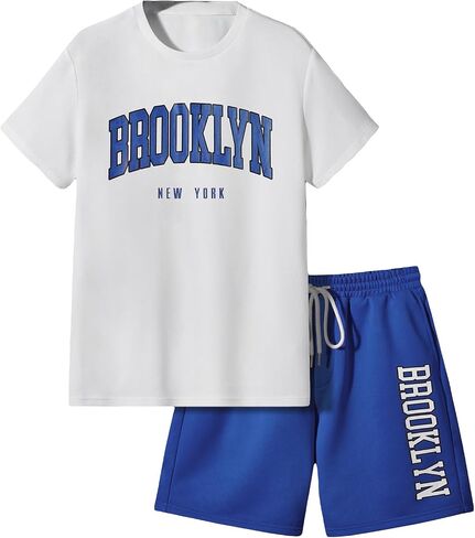 GORGLITTER Men's 2 Piece Outfits Letter Print Crewneck Short Sleeve T-Shirt and Shorts Set in Kuwait