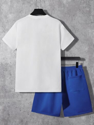 GORGLITTER Men's 2 Piece Outfits Letter Print Crewneck Short Sleeve T-Shirt and Shorts Set in Kuwait