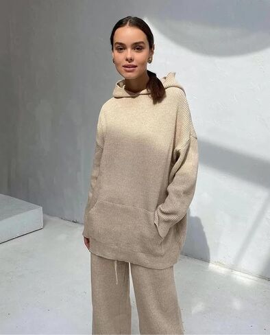 أطقم سترات نسائية من Inadays مكونة من قطعتين وأكمام طويلة بلوفر بقلنسوة وسراويل واسعة الساق in Kuwait