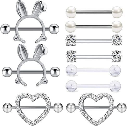 TIANCI FBYJS 5-7 Pairs Stainless Steel Nipple Rings Tongue Ring Piercing Body Jewelry Barbell CZ Heart Shape Rings for Women Girls in Kuwait