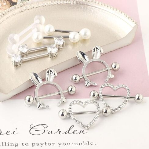 TIANCI FBYJS 5-7 Pairs Stainless Steel Nipple Rings Tongue Ring Piercing Body Jewelry Barbell CZ Heart Shape Rings for Women Girls in Kuwait