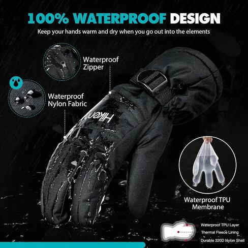 Hikenture Ski Gloves Men -Waterproof Insulated Snow Gloves with 3M Thinsulate -Touchscreen Winter Snowboard Gloves for Cold Weather, Windproof Snowmobile Gloves with Pockets in Saudi Arabia