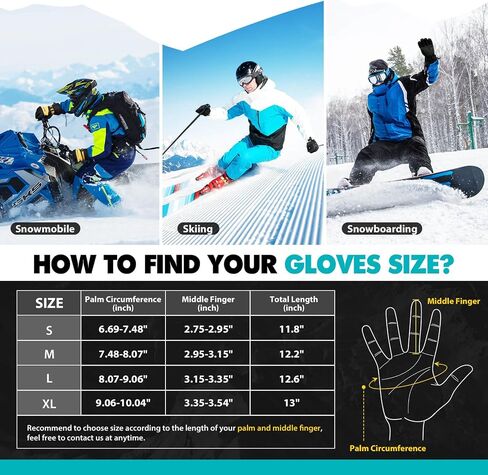 Hikenture Ski Gloves Men -Waterproof Insulated Snow Gloves with 3M Thinsulate -Touchscreen Winter Snowboard Gloves for Cold Weather, Windproof Snowmobile Gloves with Pockets in Saudi Arabia