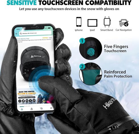Hikenture Ski Gloves Men -Waterproof Insulated Snow Gloves with 3M Thinsulate -Touchscreen Winter Snowboard Gloves for Cold Weather, Windproof Snowmobile Gloves with Pockets in Saudi Arabia