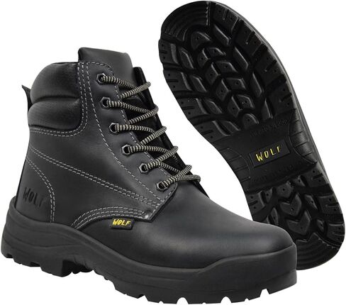 حذاء العمل وولف | جلد البقر المكسيكي الأصلي المقاوم للماء | مقاومة للمواد الكيميائية والنفطية | معزول | نعل بتقنية الهواء غير قابل للانزلاق | بوسكن | طوق مريح مبطن | معدات الحماية الشخصية الصناعية للبناء in Kuwait