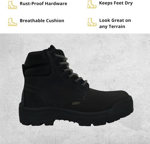 حذاء العمل وولف | جلد البقر المكسيكي الأصلي المقاوم للماء | مقاومة للمواد الكيميائية والنفطية | معزول | نعل بتقنية الهواء غير قابل للانزلاق | بوسكن | طوق مريح مبطن | معدات الحماية الشخصية الصناعية للبناء in Kuwait