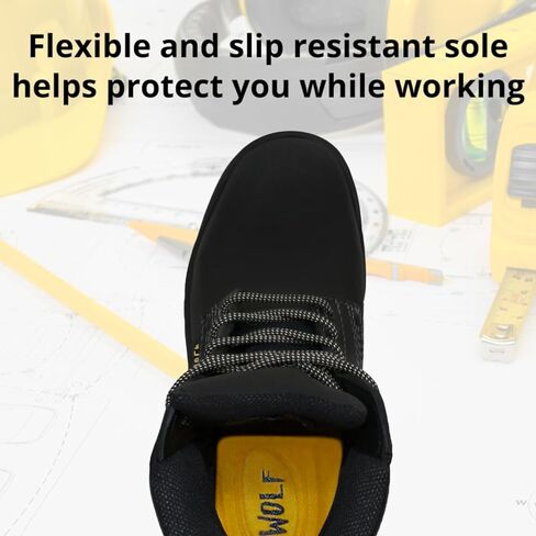 حذاء العمل وولف | جلد البقر المكسيكي الأصلي المقاوم للماء | مقاومة للمواد الكيميائية والنفطية | معزول | نعل بتقنية الهواء غير قابل للانزلاق | بوسكن | طوق مريح مبطن | معدات الحماية الشخصية الصناعية للبناء in Kuwait