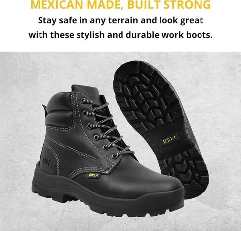 حذاء العمل وولف | جلد البقر المكسيكي الأصلي المقاوم للماء | مقاومة للمواد الكيميائية والنفطية | معزول | نعل بتقنية الهواء غير قابل للانزلاق | بوسكن | طوق مريح مبطن | معدات الحماية الشخصية الصناعية للبناء in Kuwait