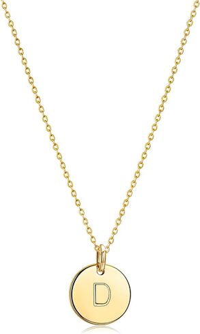 Bemoly Initial Necklace for Women Round 11MM Coin Disc Double Side Engraved Letter A-Z Hammered Pendant 14K Gold Plated Personalized Alphabet Birthday Jewelry 17.5" in Kuwait