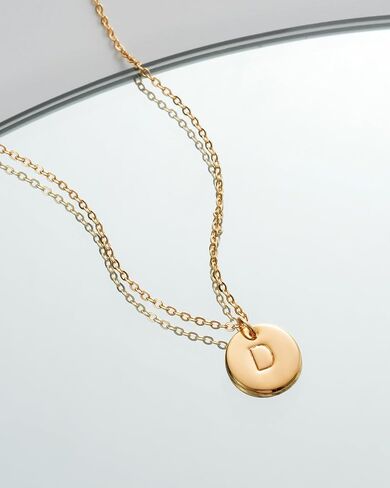 Bemoly Initial Necklace for Women Round 11MM Coin Disc Double Side Engraved Letter A-Z Hammered Pendant 14K Gold Plated Personalized Alphabet Birthday Jewelry 17.5" in Kuwait