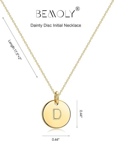 Bemoly Initial Necklace for Women Round 11MM Coin Disc Double Side Engraved Letter A-Z Hammered Pendant 14K Gold Plated Personalized Alphabet Birthday Jewelry 17.5" in Kuwait