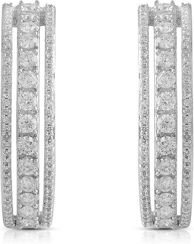Jewelili 14K الذهب الأبيض 1 Cttw جولة الماس الأبيض الطبيعي أقراط in Kuwait