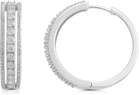 Jewelili 14K الذهب الأبيض 1 Cttw جولة الماس الأبيض الطبيعي أقراط in Kuwait