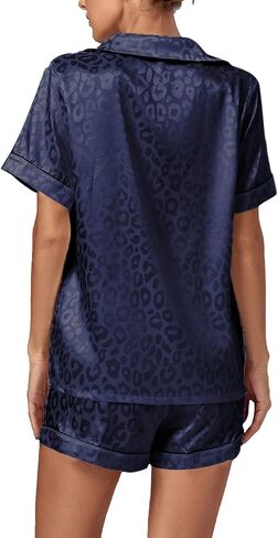 Vrtige Women's Silk Satin Pajamas Leopard Print Button Down Short Sleeve and Shorts Pj Sets in Kuwait