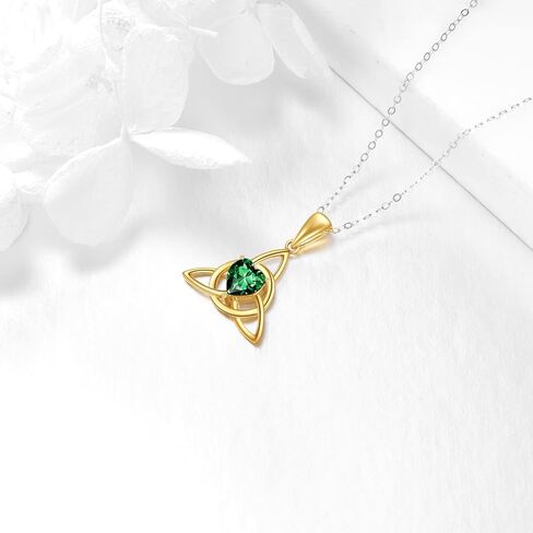 DOVRAN 14K Solid Gold Celtic Knot Necklace for Women Good Luck Irish Triquetra Triangle Knot Jewelry Opal Crystal Emerald Gold Birthday Gifts for Her in Saudi Arabia