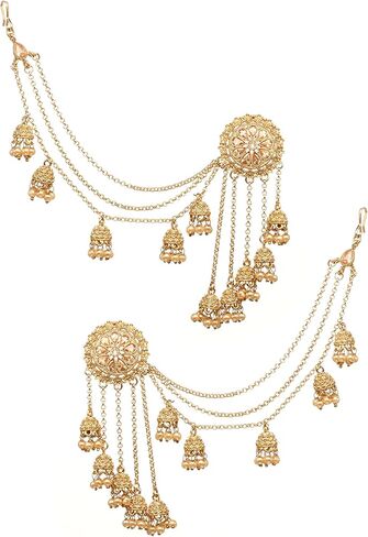 Bindhani أزياء بوليوود المجوهرات التقليدية العرقية الزفاف العروس إشبينة العروس الذهب مطلي كوندان اللؤلؤ قطرة Jhumka Jhumki رئيس سلسلة هندية باهي أقراط مجوهرات للنساء in Kuwait