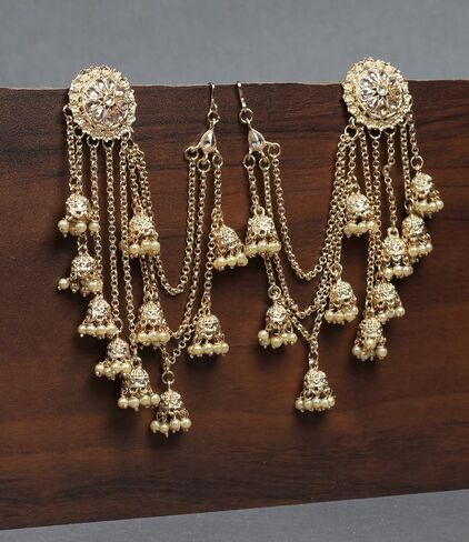 Bindhani أزياء بوليوود المجوهرات التقليدية العرقية الزفاف العروس إشبينة العروس الذهب مطلي كوندان اللؤلؤ قطرة Jhumka Jhumki رئيس سلسلة هندية باهي أقراط مجوهرات للنساء in Kuwait