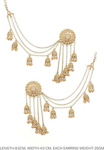 Bindhani أزياء بوليوود المجوهرات التقليدية العرقية الزفاف العروس إشبينة العروس الذهب مطلي كوندان اللؤلؤ قطرة Jhumka Jhumki رئيس سلسلة هندية باهي أقراط مجوهرات للنساء in Kuwait