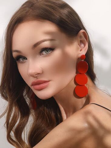 أقراط متدلية من الأكريليك مستديرة - أقراط قرصية من الراتنج - مجوهرات شاطئ صيفية خفيفة الوزن من بوهو in Kuwait