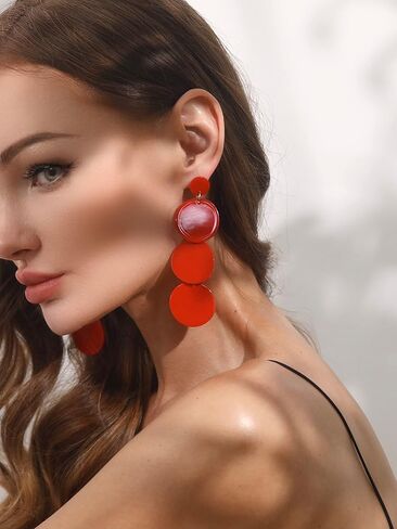 أقراط متدلية من الأكريليك مستديرة - أقراط قرصية من الراتنج - مجوهرات شاطئ صيفية خفيفة الوزن من بوهو in Kuwait