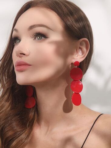 أقراط متدلية من الأكريليك مستديرة - أقراط قرصية من الراتنج - مجوهرات شاطئ صيفية خفيفة الوزن من بوهو in Kuwait