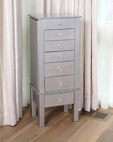 Hives and Honey Hannah Jewelry Armoire - Modern Silver Storage Organizer with Divided Drawers and Necklace Hooks - French-Inspired Design with Jewel-Like Pulls - Anti-Tarnish Felt Lining in Saudi Arabia