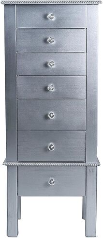 Hives and Honey Hannah Jewelry Armoire - Modern Silver Storage Organizer with Divided Drawers and Necklace Hooks - French-Inspired Design with Jewel-Like Pulls - Anti-Tarnish Felt Lining in Saudi Arabia
