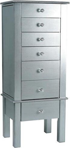 Hives and Honey Hannah Jewelry Armoire - Modern Silver Storage Organizer with Divided Drawers and Necklace Hooks - French-Inspired Design with Jewel-Like Pulls - Anti-Tarnish Felt Lining in Saudi Arabia