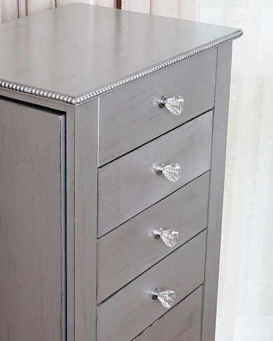 Hives and Honey Hannah Jewelry Armoire - Modern Silver Storage Organizer with Divided Drawers and Necklace Hooks - French-Inspired Design with Jewel-Like Pulls - Anti-Tarnish Felt Lining in Saudi Arabia