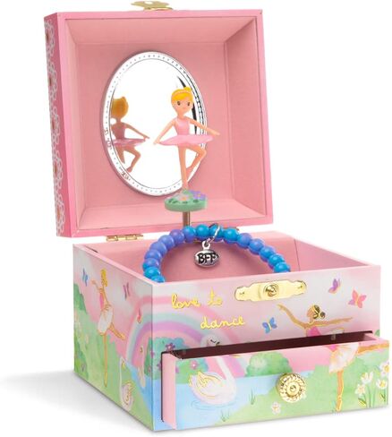 Jewelkeeper | Kids Jewelry Boxes For Girls - Musical Jewelry Storage Box - Girls Wooden Treasure Keepers - Rainbow and Gold Foil Design - Swan Lake Tune - 4.25"D x 4.75"W x 3.5"H (Spinning Ballerina) in Saudi Arabia