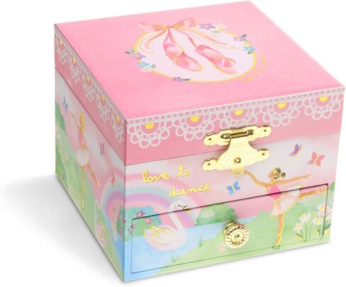 Jewelkeeper | Kids Jewelry Boxes For Girls - Musical Jewelry Storage Box - Girls Wooden Treasure Keepers - Rainbow and Gold Foil Design - Swan Lake Tune - 4.25"D x 4.75"W x 3.5"H (Spinning Ballerina) in Saudi Arabia
