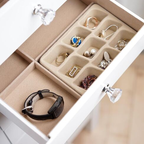 Hives and Honey Hannah Jewelry Armoire - Modern Silver Storage Organizer with Divided Drawers and Necklace Hooks - French-Inspired Design with Jewel-Like Pulls - Anti-Tarnish Felt Lining in Kuwait