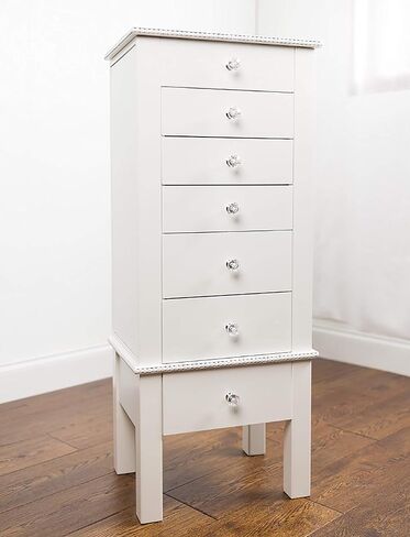 Hives and Honey Hannah Jewelry Armoire - Modern Silver Storage Organizer with Divided Drawers and Necklace Hooks - French-Inspired Design with Jewel-Like Pulls - Anti-Tarnish Felt Lining in Kuwait