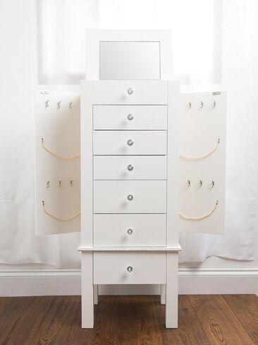Hives and Honey Hannah Jewelry Armoire - Modern Silver Storage Organizer with Divided Drawers and Necklace Hooks - French-Inspired Design with Jewel-Like Pulls - Anti-Tarnish Felt Lining in Kuwait
