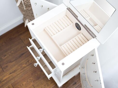 Hives and Honey Hannah Jewelry Armoire - Modern Silver Storage Organizer with Divided Drawers and Necklace Hooks - French-Inspired Design with Jewel-Like Pulls - Anti-Tarnish Felt Lining in Kuwait