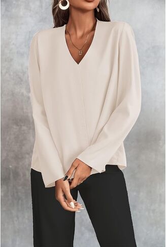 BROVAVE Women's Long Sleeve Shirts V Neck Business Casual Plain Work Blouses Tops in Saudi Arabia
