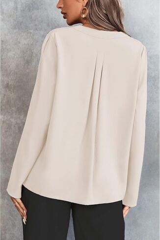 BROVAVE Women's Long Sleeve Shirts V Neck Business Casual Plain Work Blouses Tops in Saudi Arabia