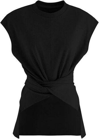 CHICWISH Women's Black/White/Grey Crisscross Waist Sleeveless Cotton Top in Saudi Arabia