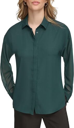 Calvin Klein Women's Button Front Long Sleeve Blouse in Saudi Arabia