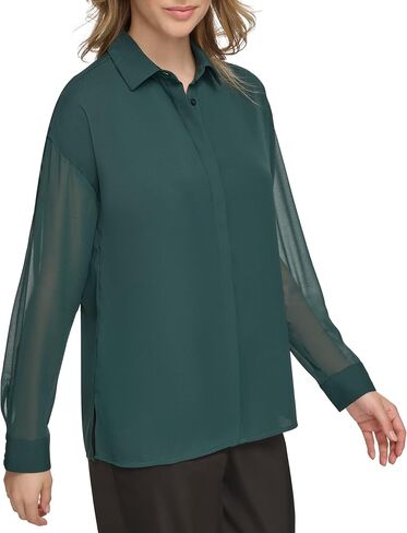 Calvin Klein Women's Button Front Long Sleeve Blouse in Saudi Arabia