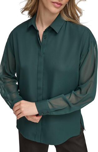 Calvin Klein Women's Button Front Long Sleeve Blouse in Saudi Arabia