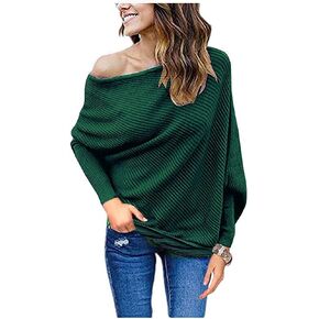 GOLDSTITCH Women's Off Shoulder Batwing Sleeve Loose Pullover Sweater Knit Jumper Oversized Tunics Top in Kuwait