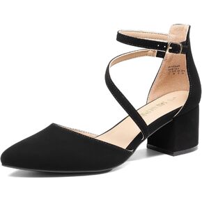 أحذية DREAM PAIRS النسائية بمقدمة مدببة وكعب منخفض وكعب مكتنز وحزام الكاحل وحفلات الزفاف والأعمال التجارية